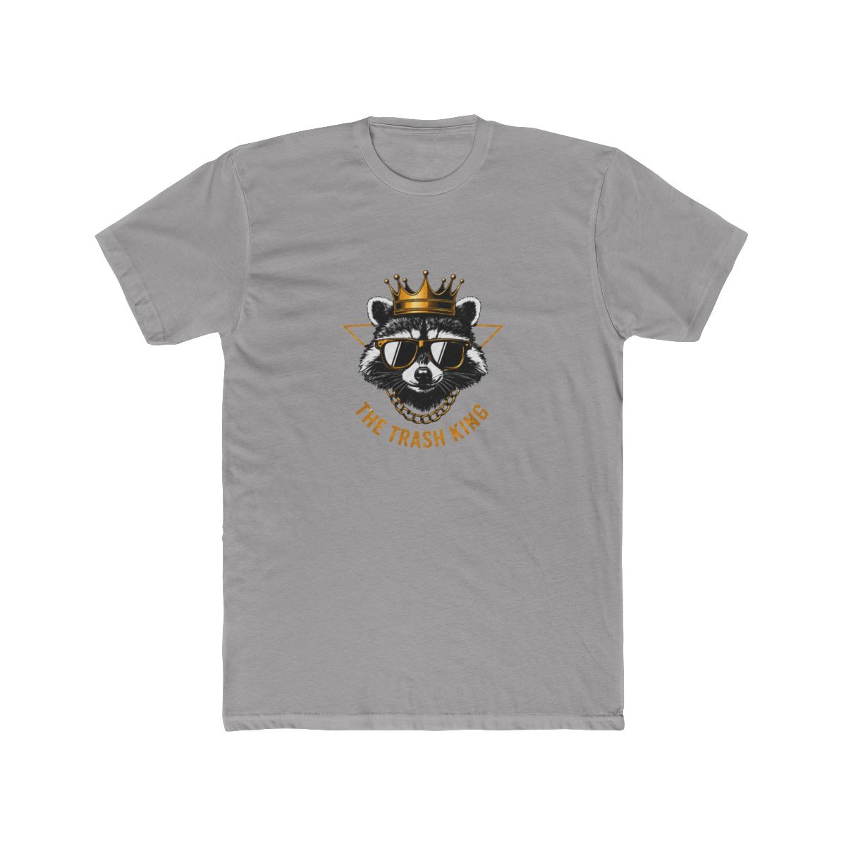 White T Shirt with a graphic of a raccoon wearing sunglasses and a gold crown, with the text "THE TRASH KING" in gold. The raccoon is set against a gold triangle. The shirt has a relaxed, oversized... - alternate angle 2, merchandise