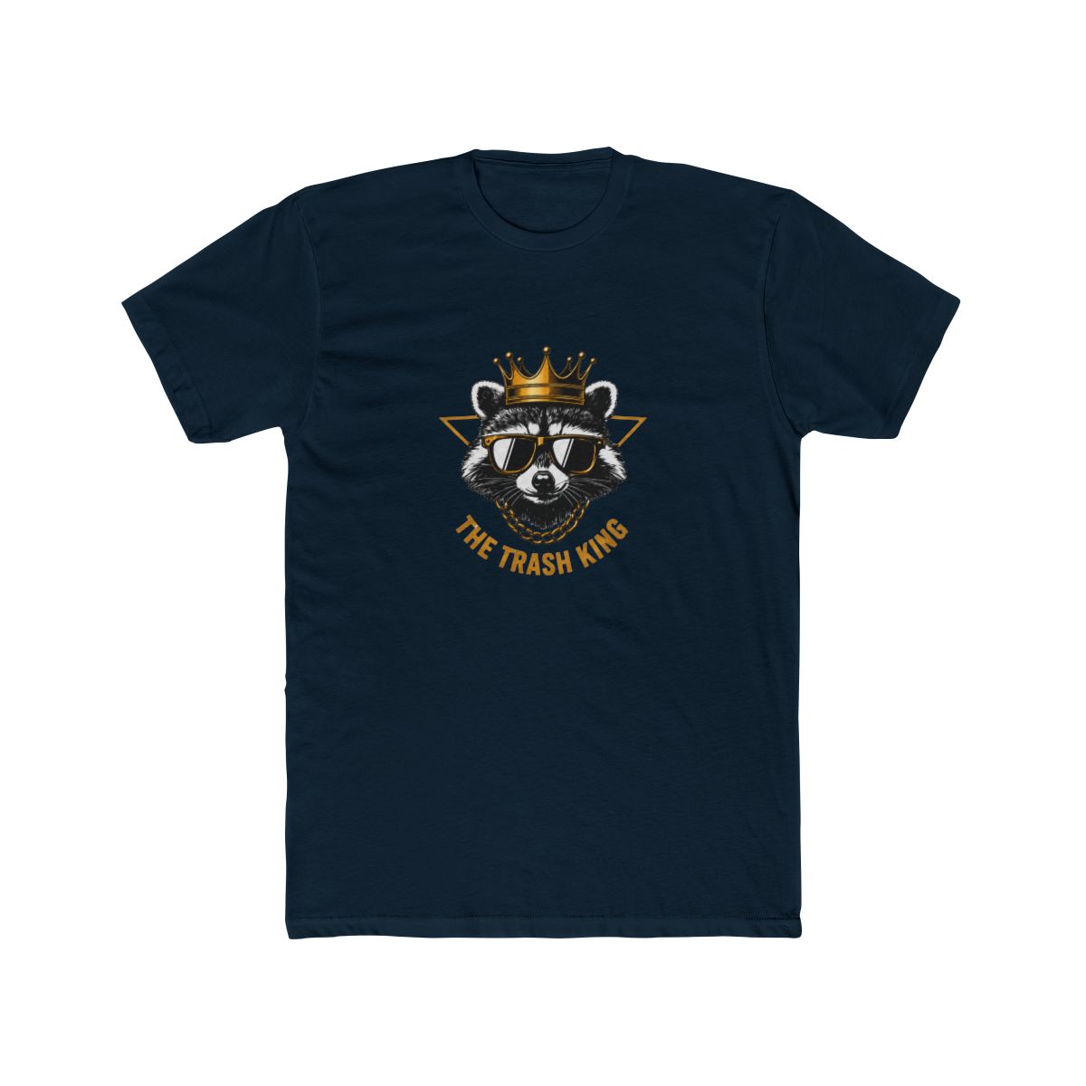 White T Shirt with a graphic of a raccoon wearing sunglasses and a gold crown, with the text "THE TRASH KING" in gold. The raccoon is set against a gold triangle. The shirt has a relaxed, oversized... - Official T-Shirts merchandise